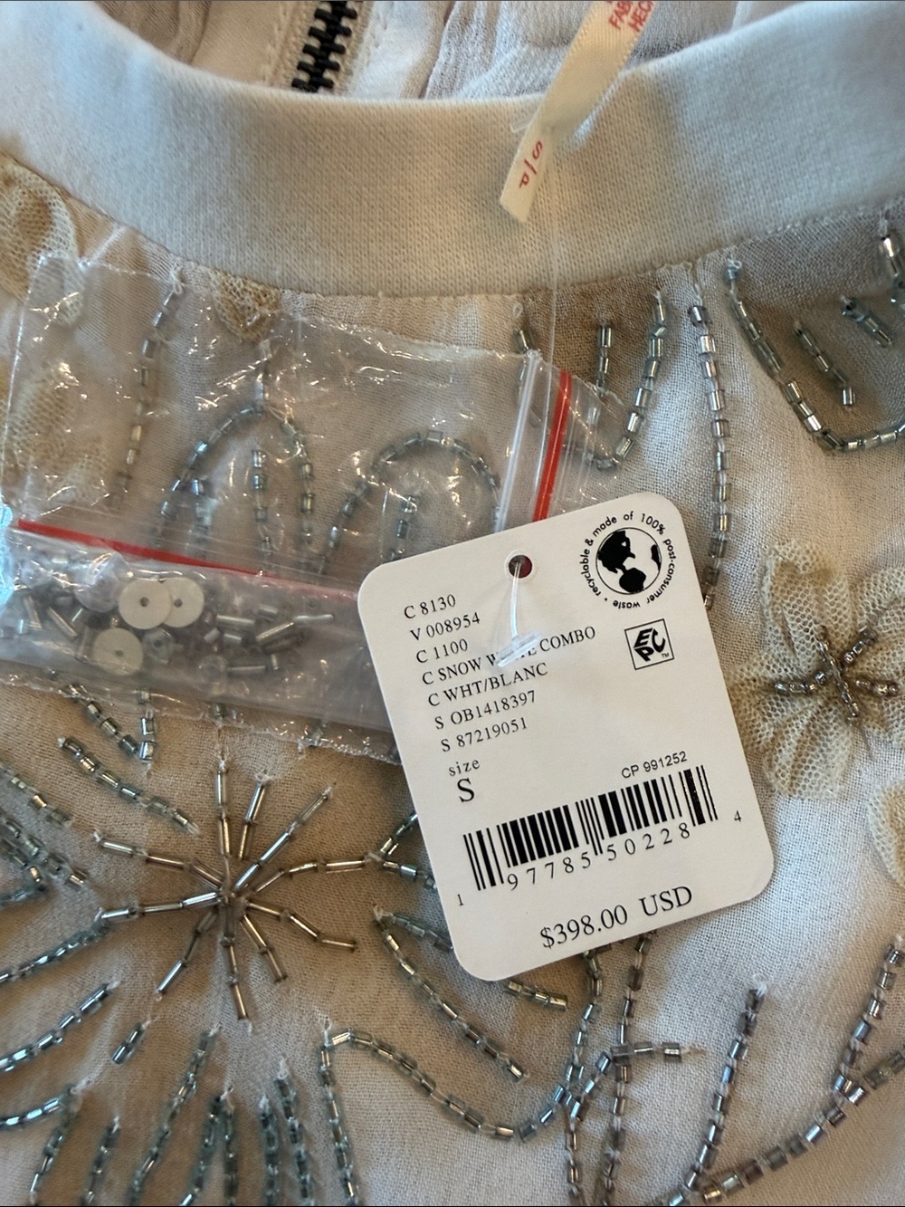 Free People White Short Sleeve Sequin Floral Top - Picture 7 of 13